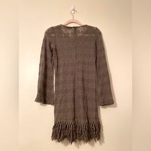 POL green oversized bell-sleeved patterned tassel top